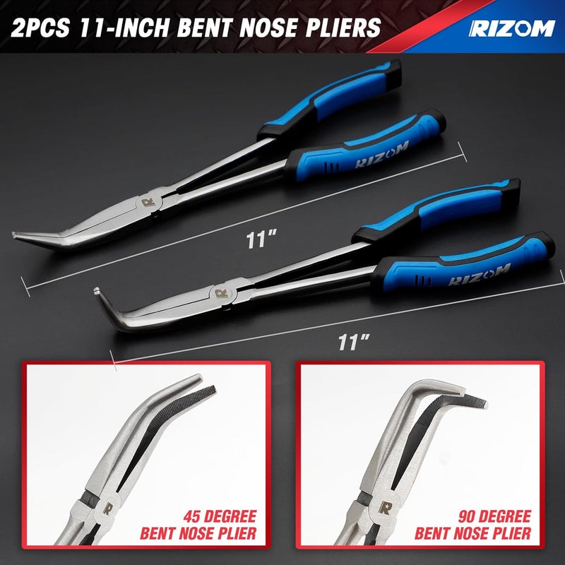 Rizom 3-Piece Long Reach Pliers Set, 13 Inch Double Jointed Long Needle Nose Pliers, 11 Inch 45° & 90° Bent Nose Pliers for Narrow Spaces and Limited Areas - Image 3